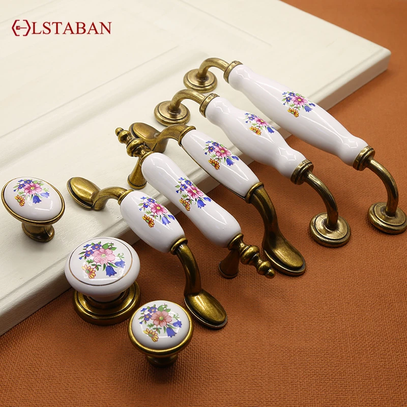 LSTABAN European Style Modern Minimalist Pastoral Ceramic Knob Drawer Shoe Cupboard Door Single Hole Wardrobe Handle