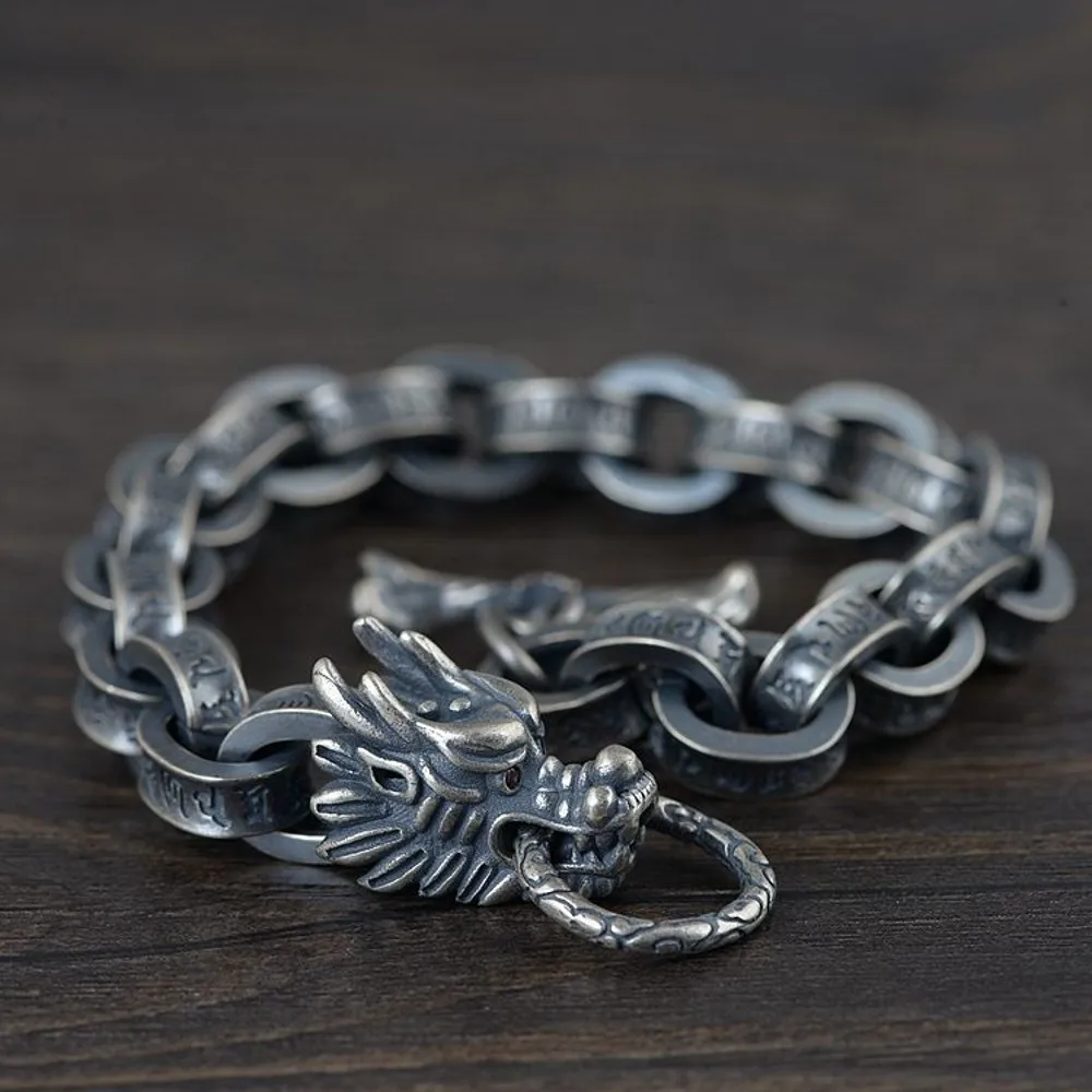 Bocai neue 100% ture solide s925 Silber antiken Buddhismus Sechs-Wort-Mantra führenden Herren Armband