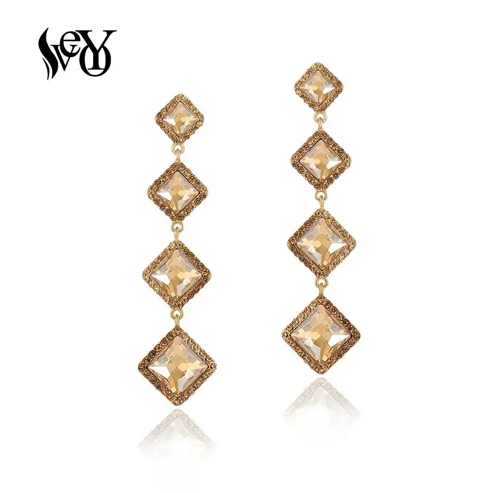 VEYO Long Party Crystal Dangle Earrings Block Chain Rhinestone Drop Earings for Women Pendientes Jewelry Accessories