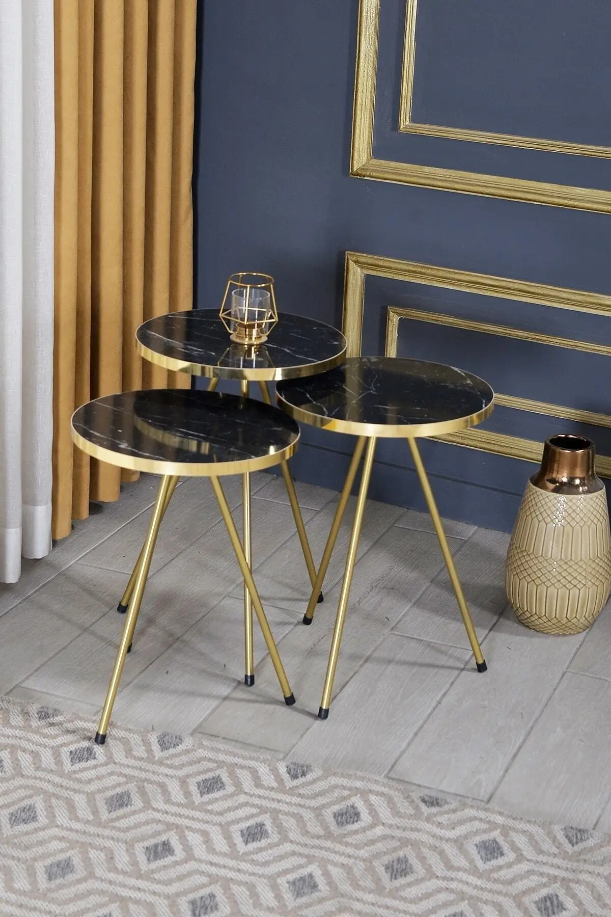 Zigon Coffee Table 3 of Gold Metal Toe Bendir Gold