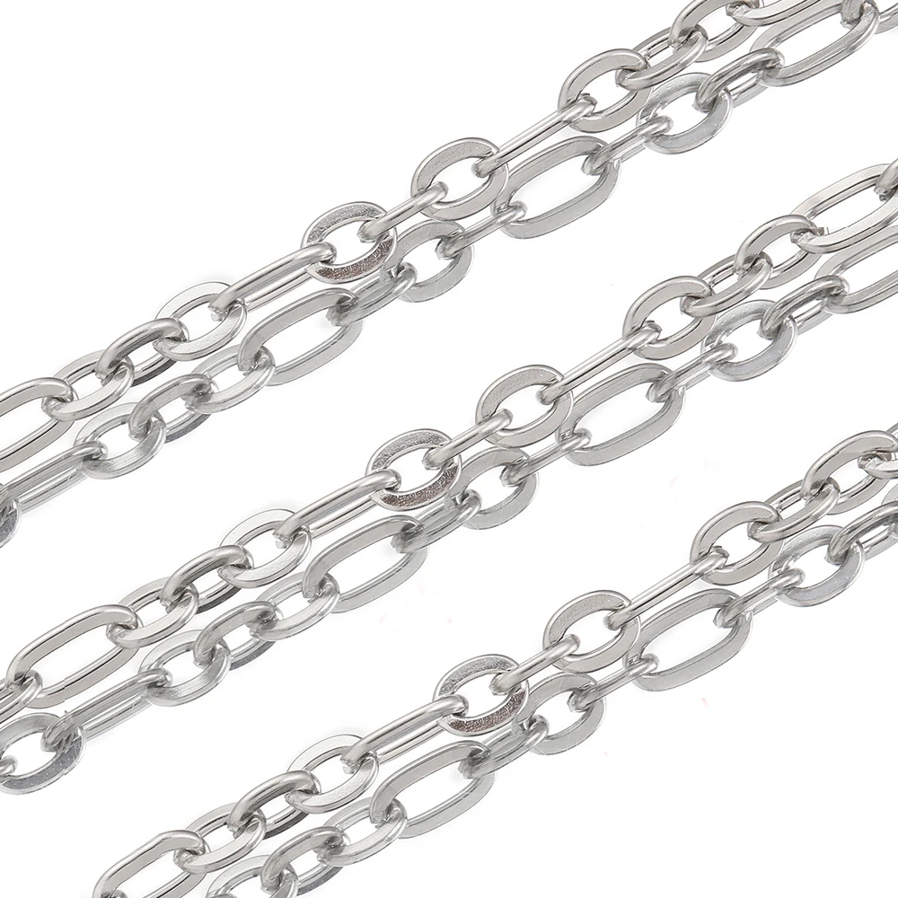 1 Meter Stainless Steel Rolo Cable Chains Flat Wire Chic 3:1 Chain Fit for DIY Jewelry Neck Making Supplies Wholesale Lots Bulk