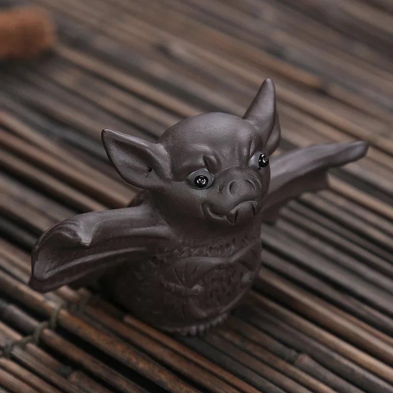 Loveliness Bat Puer Tea Pet Zisha Tea Accessories Ceramic Animal Figurines Household Office Porcelain Decoration Play Tea Toy