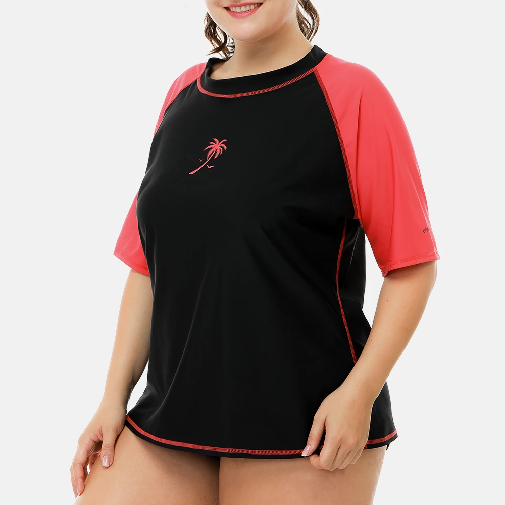 Anfilia Women Plus Size Rashguard Top Swimwear Swimsuit Shirts Running Diving Shirt UPF 50+ UV-Protection Rash Guard Beach Wear