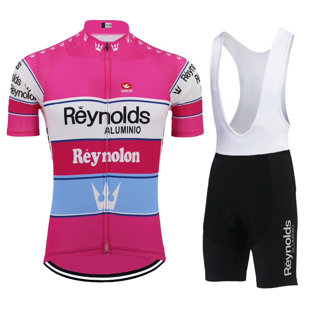 French Reynolds Cycling Jersey Set for Men, Pink Pro Team Bicycle Clothes, Breathable Cushion, MTB Maillot, Summer, New