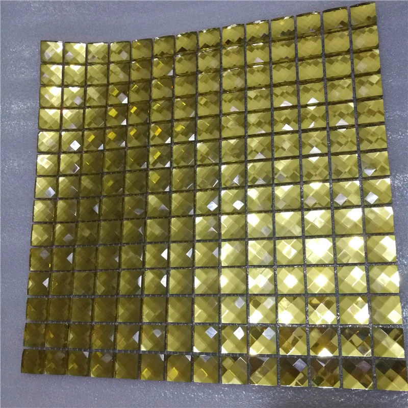 13 edges beveled Crystal Diamond Golden Mirror Glass Mosaic Tiles for showroom wall sticker KTV Display cabinet DIY decorate