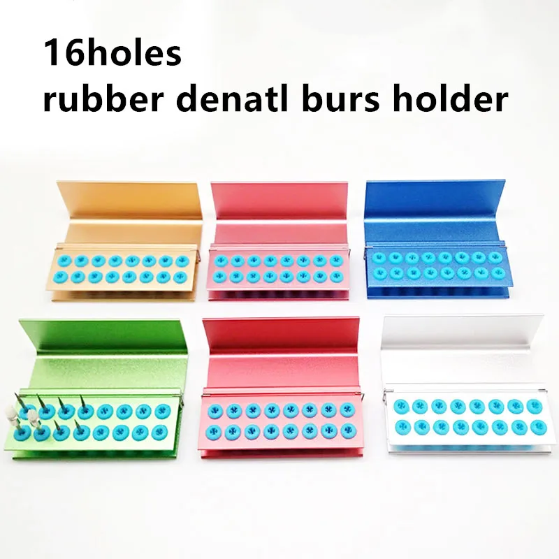 16holes Dental Box Sterilization Silicone Cover Autoclavable Disinfection Dental Bur Holder Block for High/low Speed Dental Burs