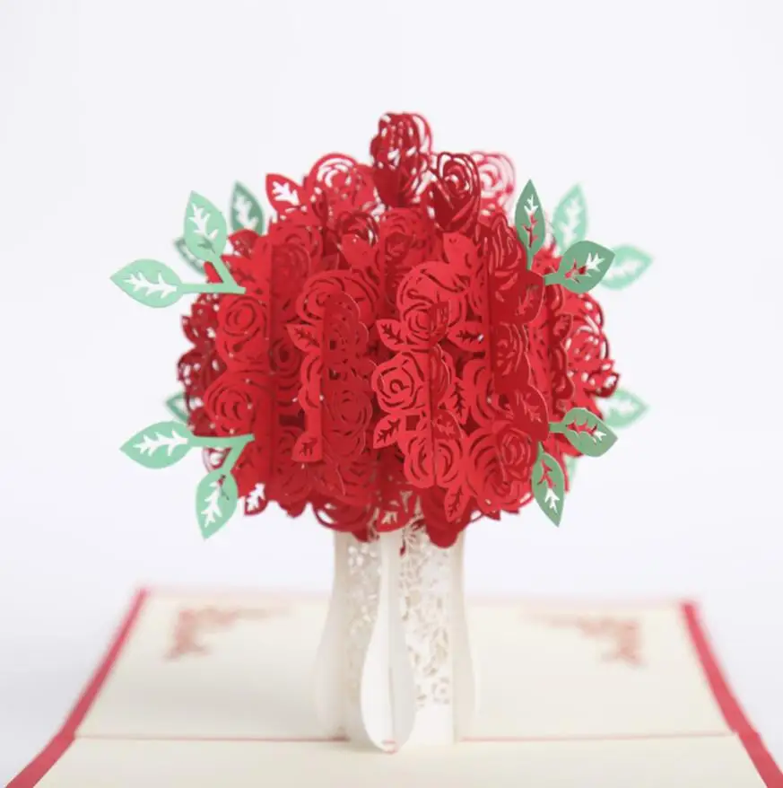 

10pcs Rose Origami 3D Pop UP Greeting Card Invitation For Valentine's Day Wedding Birthday Xmas Party Souvenirs Gift