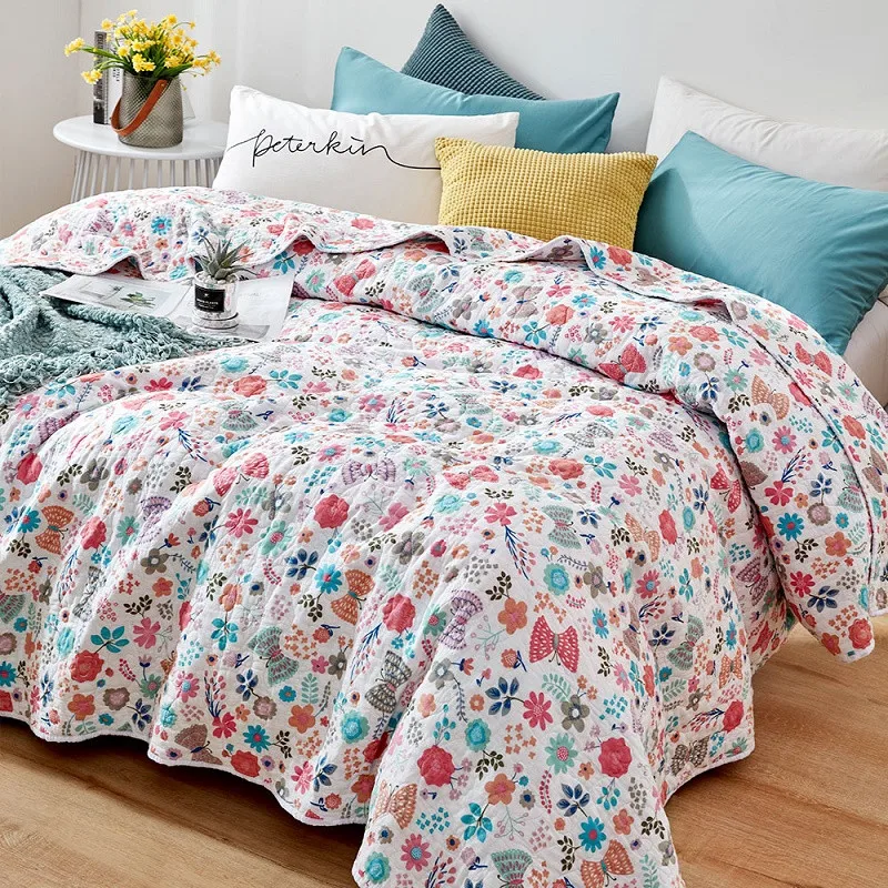 

Floral Printed Cotton Quilted Bedspread Patchwork Coverlet Summer Quilt Blanket Bed Cover Winter Sheet 150*200cm (No Pillowcase)