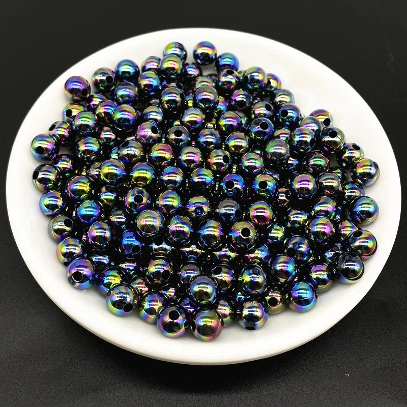 6 8 10mm AB Color Plating Acrylic Beads Loose Spacer Round  Jewelry Making DIY