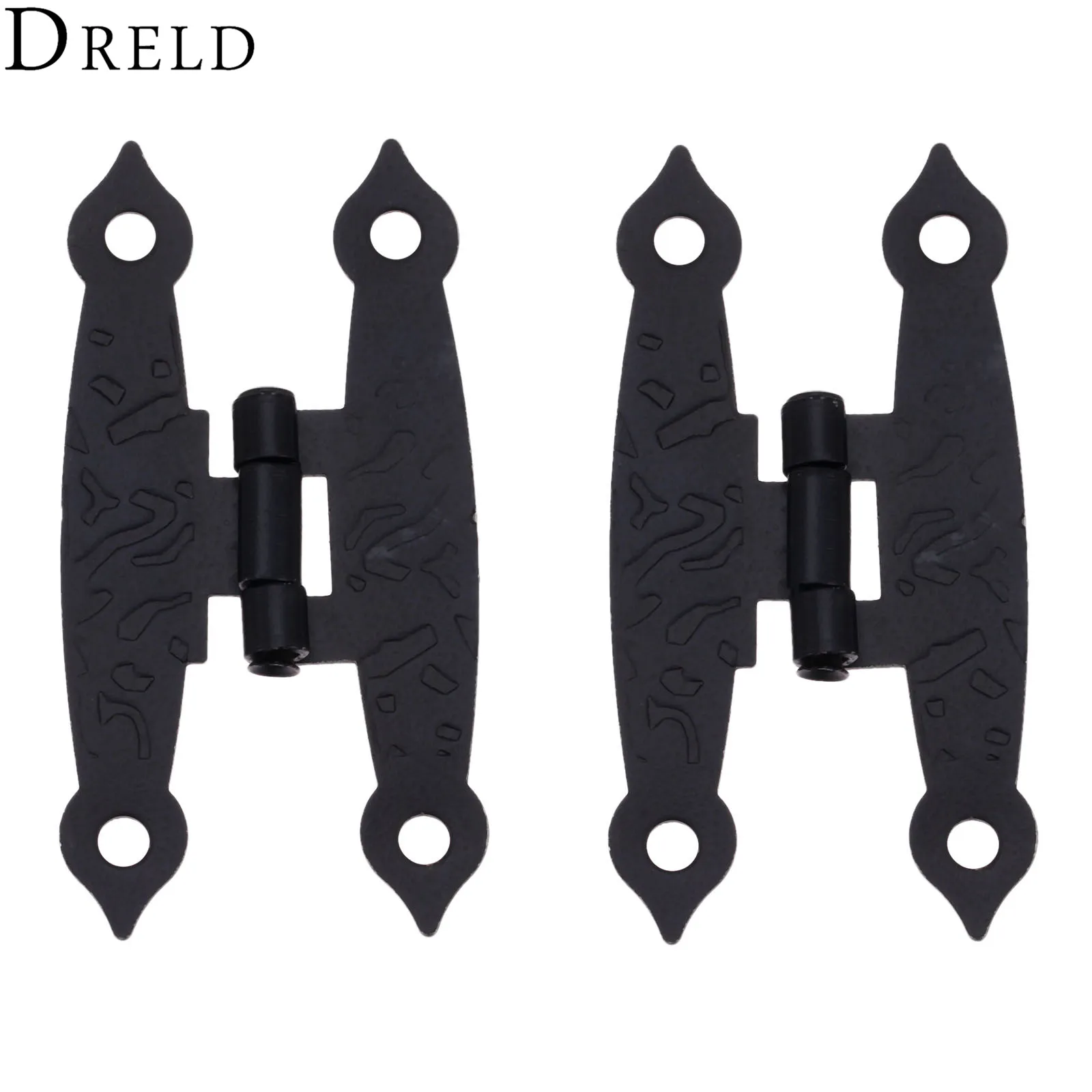 DRELD 2 قطعة العتيقة الأسود باب خزانة الأمتعة يتوقف علب للمجوهرات خمر القديمة H مفصلات زخرفة الأثاث مع المسمار 65*33 مللي متر