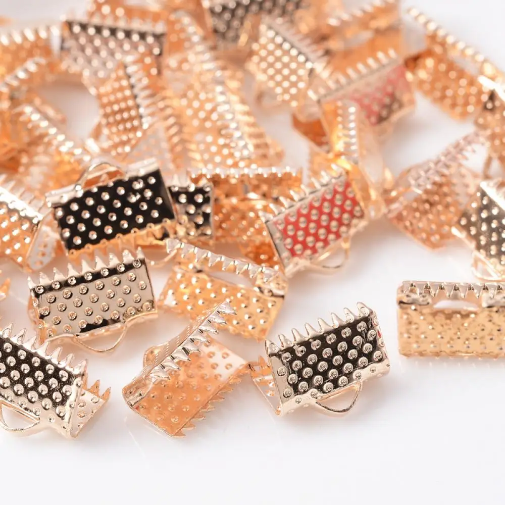 100 pz/borsa 8/10mm perline a crimpare Cove catenacci tappi terminali corda nastro in pelle Clip pieghevole connettori forniture per gioielli fai da te