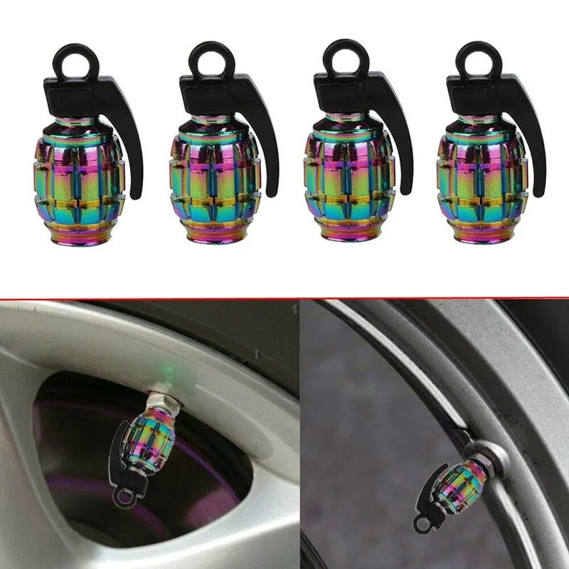 4Pcs Metal Grenade Shaped Car Motorcycle Wheel Dust Caps Tire Valve Wheel Dust Caps Tire Valve Car Accessories Durable