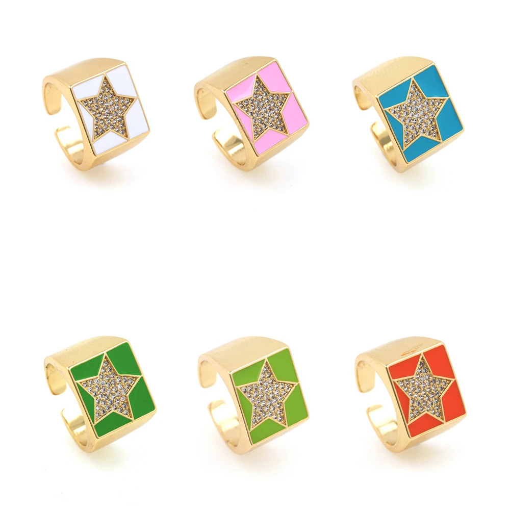 

Zircon Crystal Star Ring Ladies Ethnic Adjustable Bling Hip Hop Punk Enamel Ring Party Gift Jewelry Wholesale