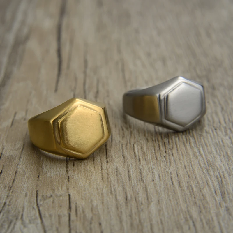 Valily  Gold Color Men's Hexagon Ring Stainless Steel Geometic  Jewelry for Men Wholasale Price