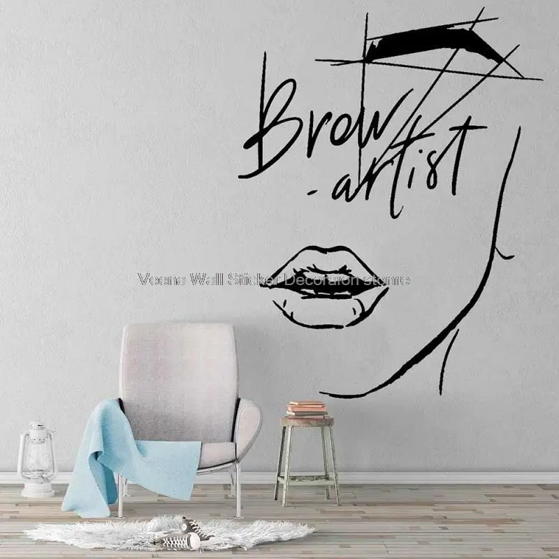 Abstract girl face eyelash makeup eyebrows lips vinyl wall decal beauty salon spa salon makeup shop wall home decoration mural 2