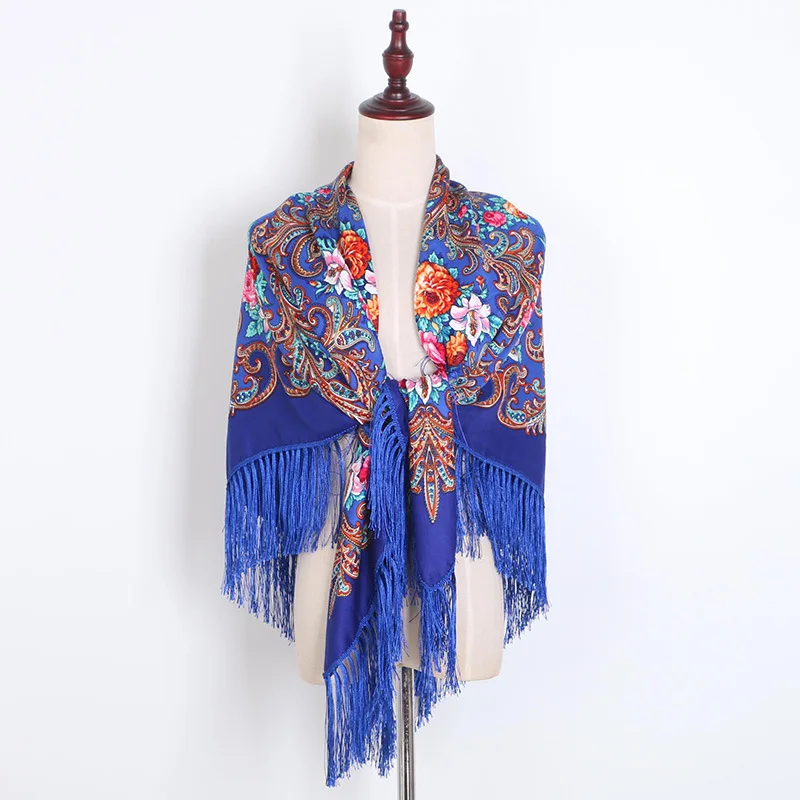 Luxury Printing Oversize Square Blankets Russian Scarf Ukrainian Fringed Shawls Enthic Floral Polish Women Wrap Hijab Poncho