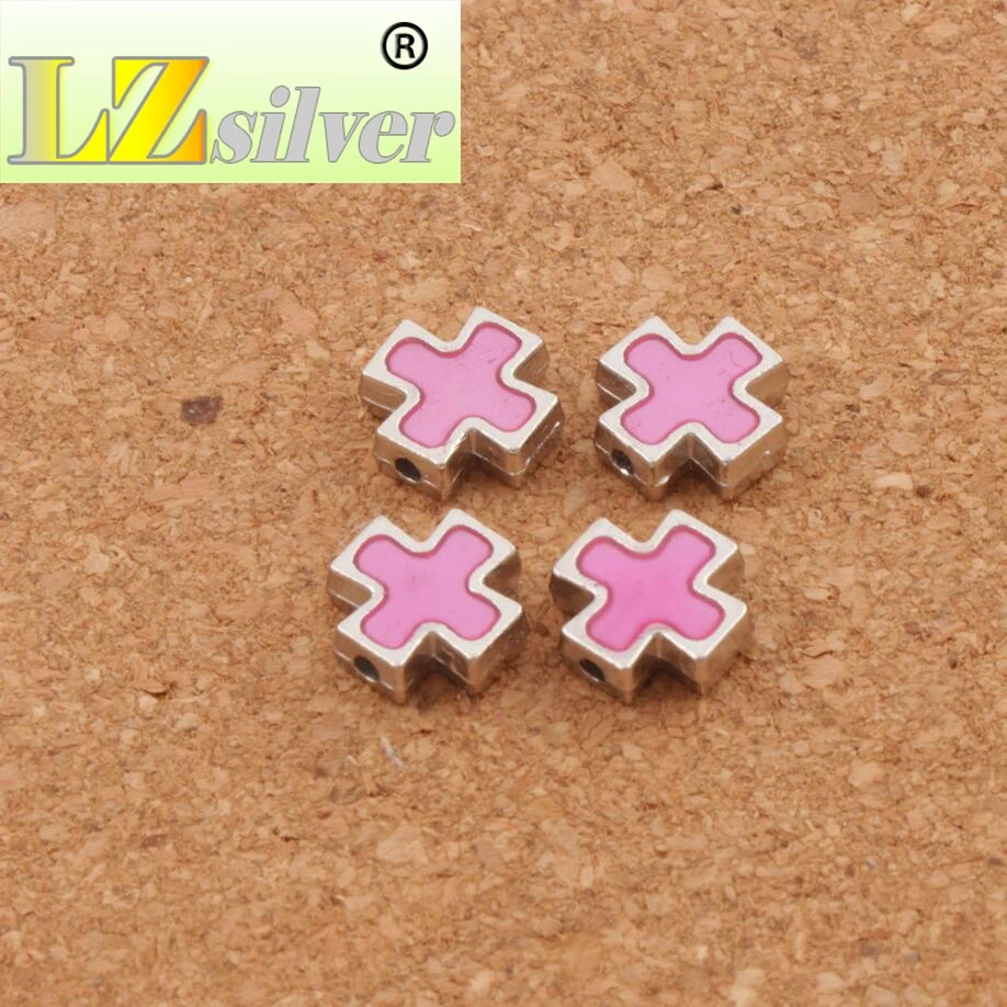 Enamel Square Knights Templar Cross Charm Beads Tibetan Silver 20pcs 10Colors 10.38mm Jewelry Finding L1713