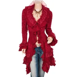 Vintage Renaissance Coat Women Lace Jacket Victorian Steampunk Stand Collar Medieval Lace Up Dress Suit Countess Cardigan