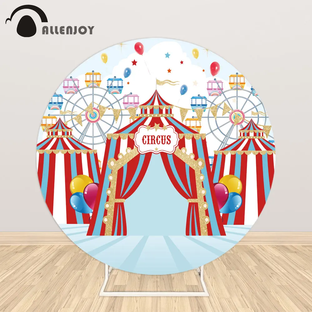 

Allenjoy Circus Playground Balloons Ferris Wheel Round Background Circle Backdrops Covers Carnival Party Customized Photocall