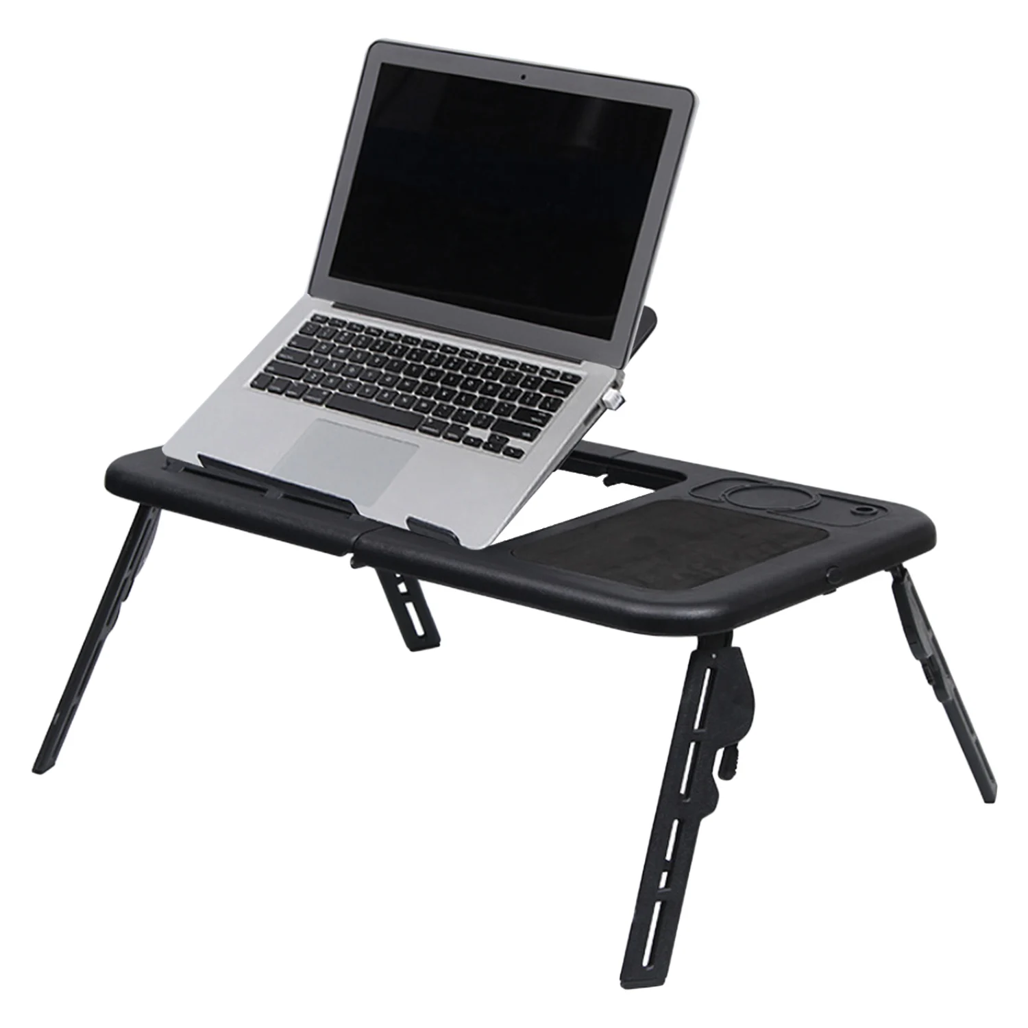 Besegad Portable Folding Adjustable Laptop Table Bed Tray USB Notebook PC Table Desk Stand with 2 Cooling Fans Mouse Cup Holder