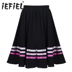 Kids Girls School Uniform Pleated Skirt Chiffon Pull-On Full Circle Ribbons Decorated Skirt Dance Dress for Stage Performance