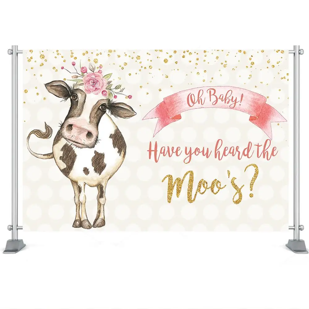 Mocsicka vaca chá de bebê pano de fundo menina chá de bebê festa decoração fazenda cenários de aniversário (palavras personalizadas)