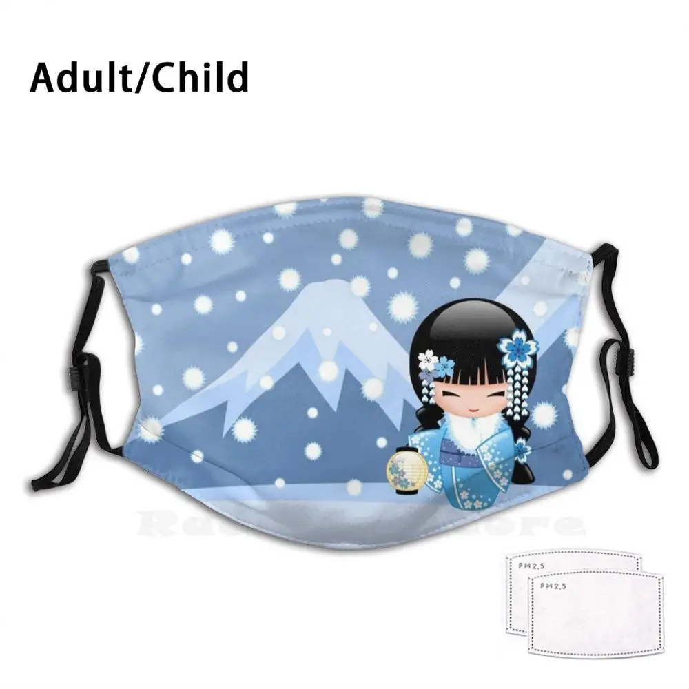 

Winter Kokeshi Doll V2 Adult Kids Anti Dust Filter Diy Mask Winter Kokeshi Doll Geisha Kimono Cute Girly Chibi Kawaii Blue