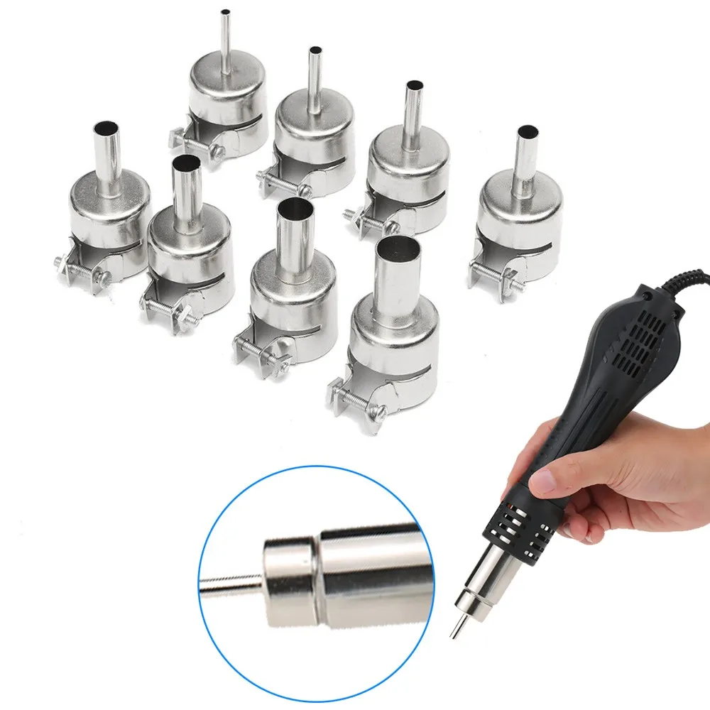 

8pcs Hot Air Generator Nozzles Heat Air Machine Solder Set Hot Air Soldering Station 3/4/5/6/7/8/10/12mm for 850 852 858 950 95