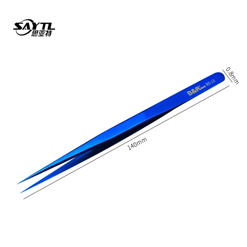 Blue Electronics Industrial Tweezers Straight Tip Precision Stainless Steel Forceps Soldering SMD Phone Repair Hand Tools