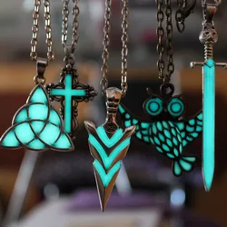 Dragon Cross Green Arrow sword Cat dog Necklace GLOW in the DARK Luminous Pendants & Necklaces Sweater Chain Gift men women boy