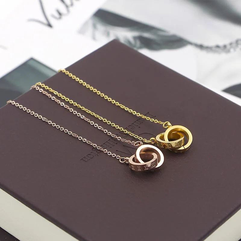 Hot sale new fashion roman numeral double circle interlocking woman necklace for women jewelry wholesale N112