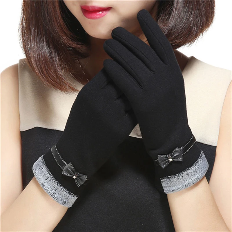 New Fashion Grace Lady Gloves Women Winter Vintage Bow-Knot Touch Screen Driving  Warm Windproof Glove Mittens Wholesale G073