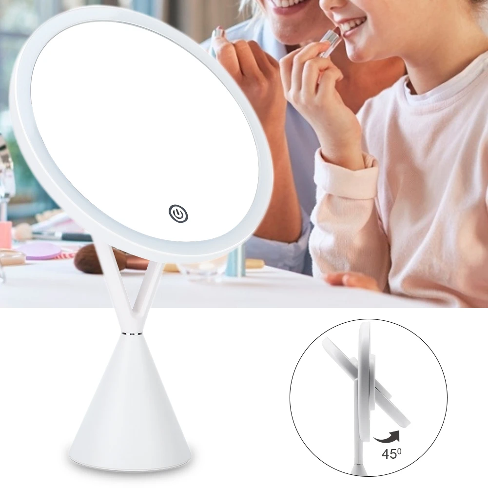 

LED Light Makeup Mirror for Touch Button Home Desktop USB Charging Brightnes Adjustable Cosmetic Mirror 1X + 5X Magnifying Glass