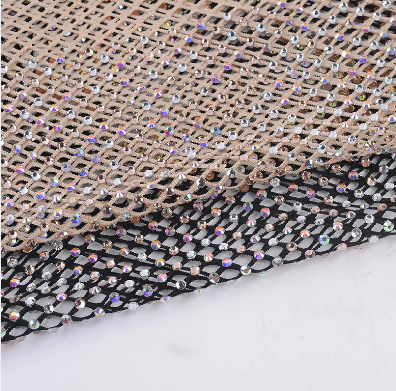 30*90cm Glitter black AB Glass Rhinestone Trim Fabric Crystal Ribbon Elastic Hollow Diamond Mesh Strass Applique Crafts