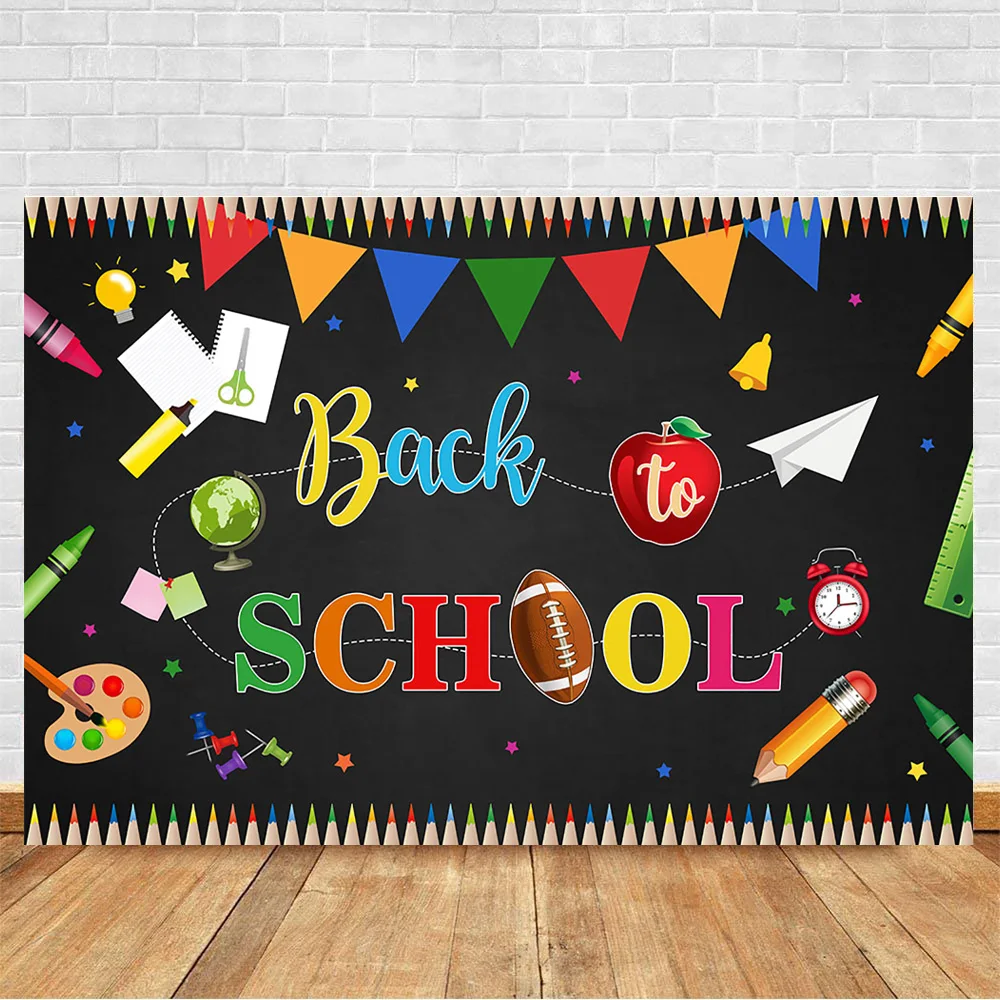 Back to School Backdrop Student Party Black Background Photography Bunting Painting Pencil Stationery Photo Shoot Photocall