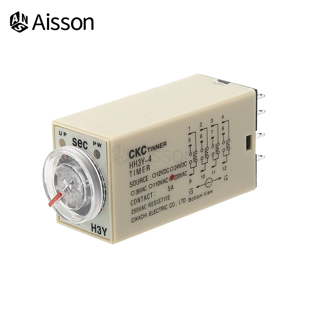 H3Y-4 Delay Timer Time Relay Switch AC 220V 0 - 30 Minute/Seconds Adjustable 5A With Base Socket PYF014A Rotary Knob DPDT