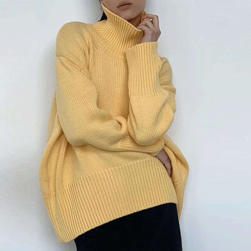 

JyoJyo Casual Loose Turtleneck Sweater Women Oversized Winter Autumn Warm Sweaters Ladies Cozy High Streetwear Knit Jumper Tops