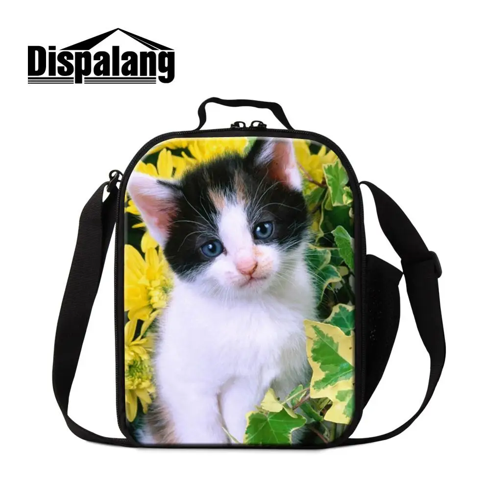 

Dispalang Women Canvas Cooler Bag For Work Children Messenger Lunch Bags For Food DIY Logo Thermal Lunchbox Cat Print Picnic Bag