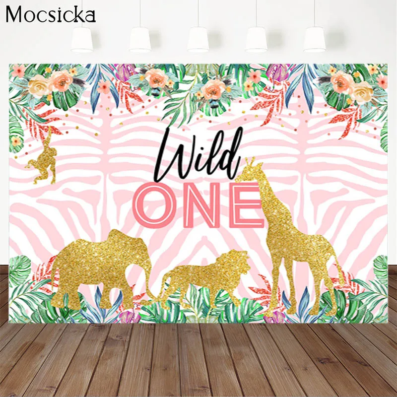 MOCSICKA Baby Shower Background Tropical Jungle Animals Decoration Style Newborn Baby Photo Background Photography Studio