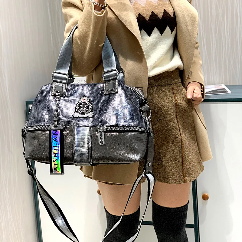 Imagem -06 - Grande Capacidade Bolsa Feminina 2023 Nova Tendência da Moda Tote Lantejoulas Prata Casual Único Diagonal Bolsa de Ombro Bolsa Feminina