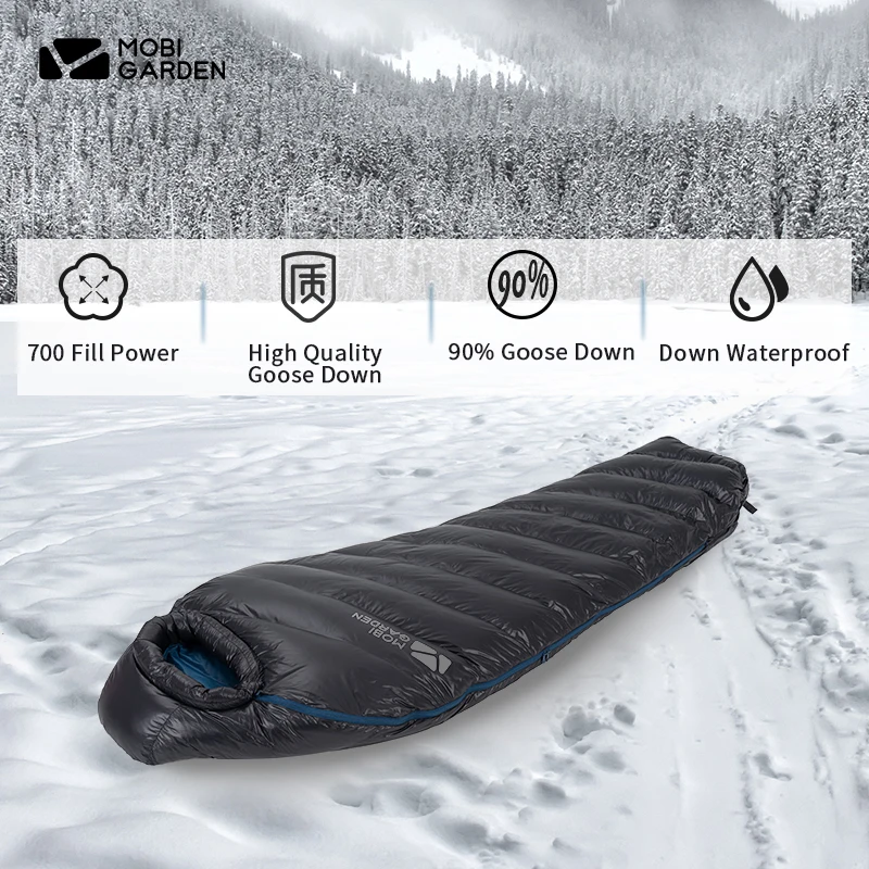 

MOBI GARDEN Arctic Fox Mummy Sleeping Bag Ultralight 90% Goose Down FP700 Waterproof Sleeping Bag Outdoor Camping Hike