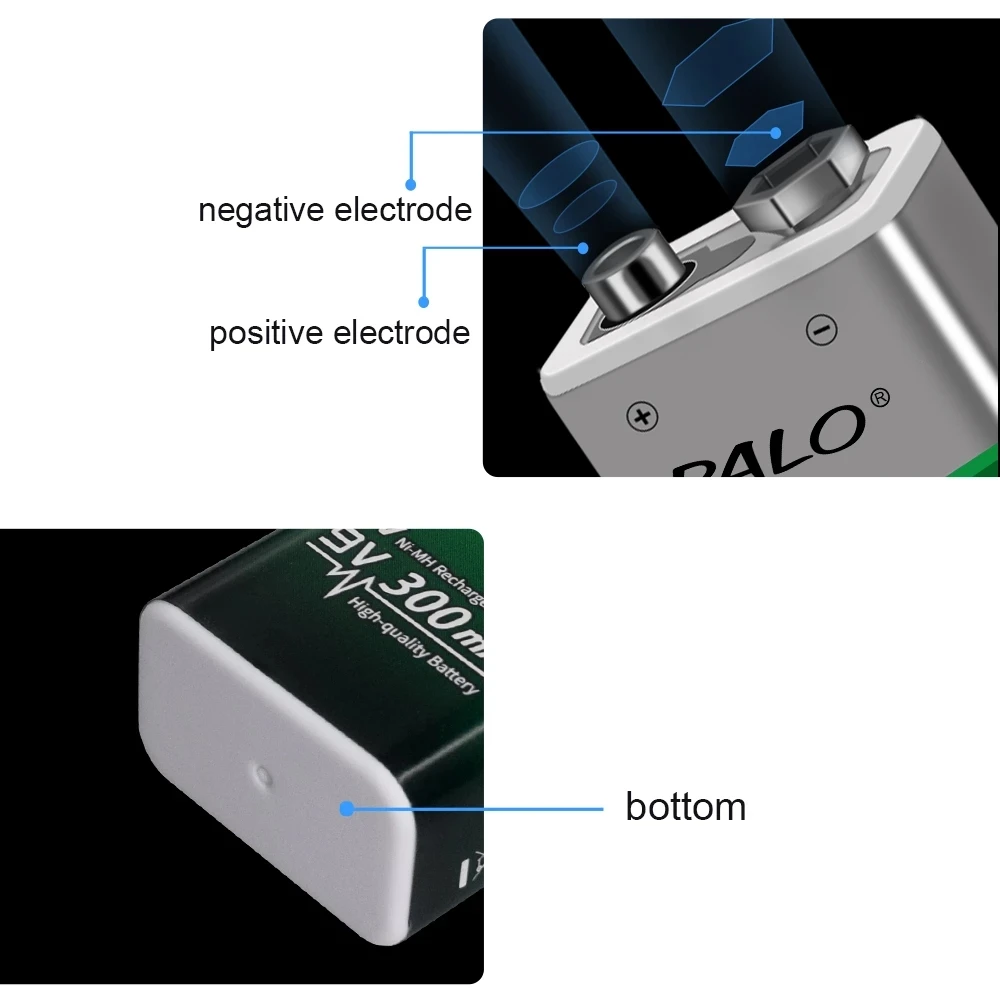 PALO Ni-CD Ni-MH 9V Rechargeable Battery 6F22 + Smart Batteri Charger NIMH 300mah 9 Volts Crown for Metal Detector