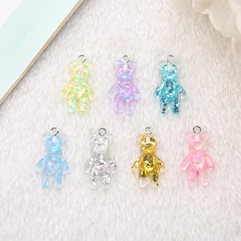 20Pcs 15*24MM  Mini Violent Bear  Charms Glitter Flatback Resin Craft Jewlery Findings For  Necklace Pendant Keychain Diy Making