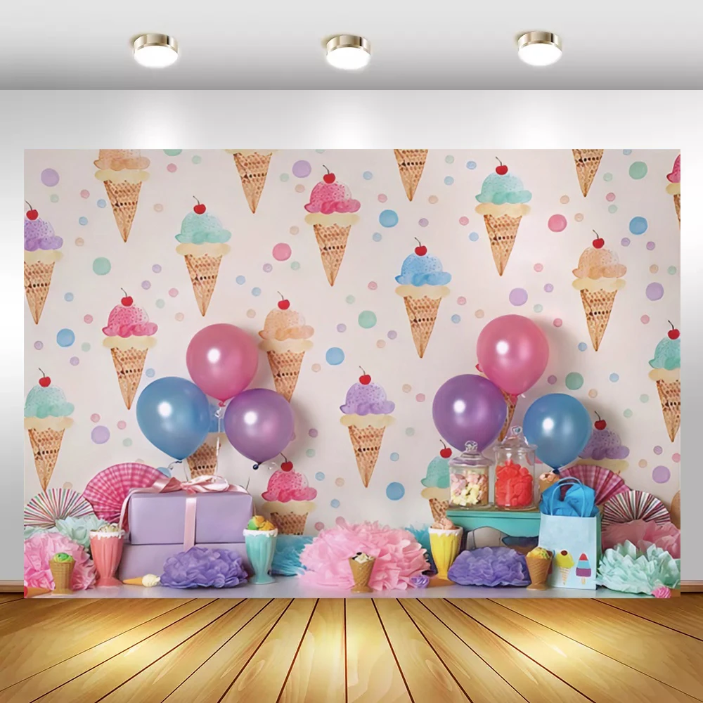 Laeacco – ballons à motifs muraux de crème glacée, cadeau, Dessert doux, décor de fête d'anniversaire, arrière-plan Photo bébé