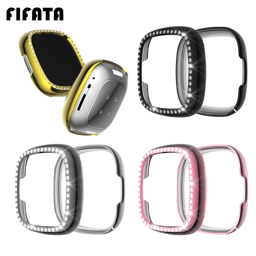 FIFATA PC Material Diamond Watch Screen Protective Shell For Fitbit Versa 3/Sense Smart Watch Replacement Watch Case Cover