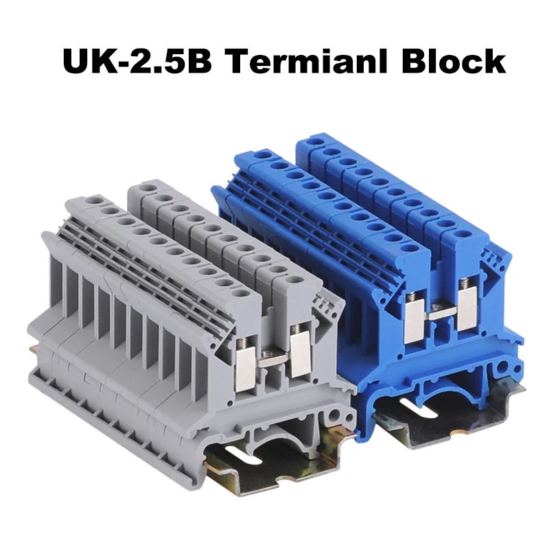 5Pcs Din Rail Screw Type Terminal Block UK2.5B Morsettiera Electric Wire Cable Connector Bornier Pure Copper 32A 14AWG 2.5mm2