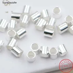 20pcs Genuine Real Pure Solid 925 sterling Silver Crimp End Beads Silver Crimps End Bead Round Tube for Jewelry Making Findings