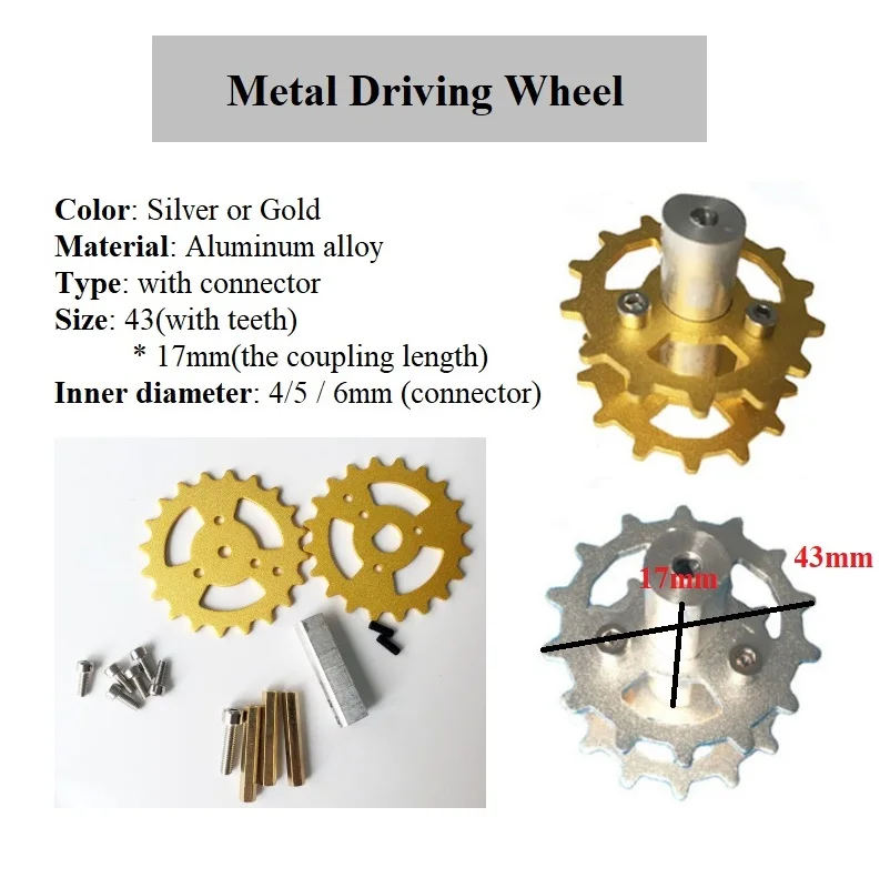 Rueda con motivo de aleación de aluminio, rueda motriz de amortiguación de Metal para Robot absorbente de golpes, pista de tanque, Caterpillar, chasis de coche, juguete DIY