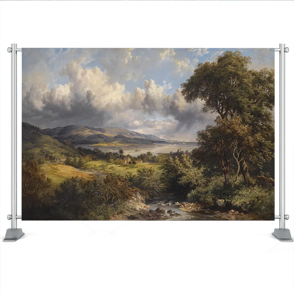 Toile de fond de paysage naturel, peintures à l'huile d'art, accessoires de galerie, arrière-plan fantastique, arrière-plans de photographie de ferme animale, studio photo