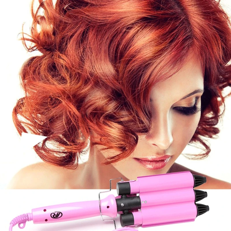 22มม.3 Barrel Hair Curler Waver อุณหภูมิ Curling Iron Wand EU Plug